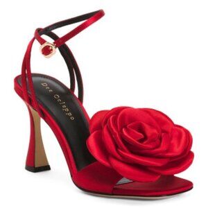Dee Ocleppo Aurora Rosette-Appliquéd Satin Heel Sandal 6 Red Formal